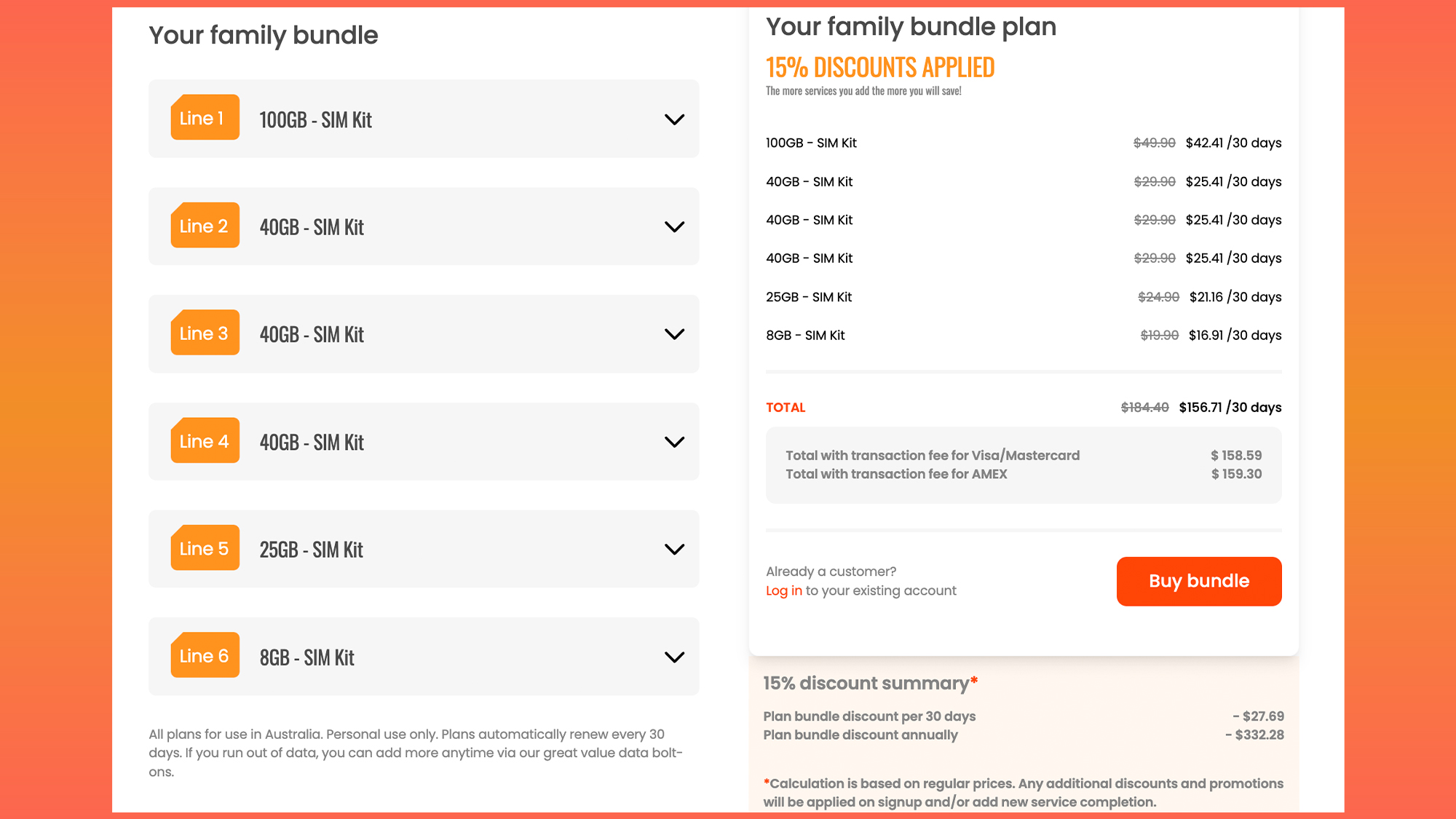 Family bundle breakdown on Yomojo with six plans added