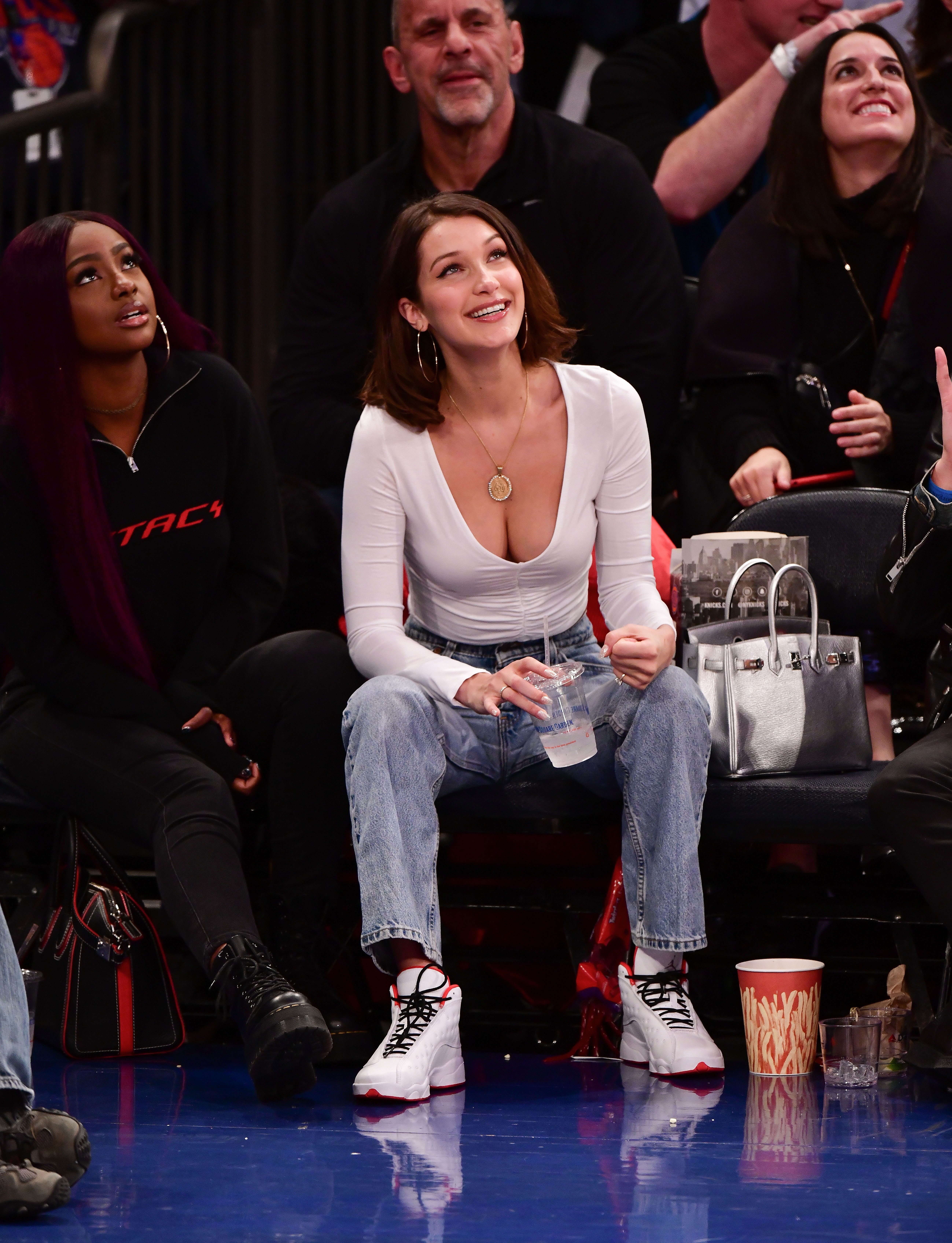 Bella Hadid's courtside style at a New York Knicks game in Dec. 2017