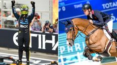 Can horse sport learn from Formula 1 when it comes to generating fans? Pictured Formula 1 driver Lando Norris on the left, and British showjumper Scott Brash on the right.