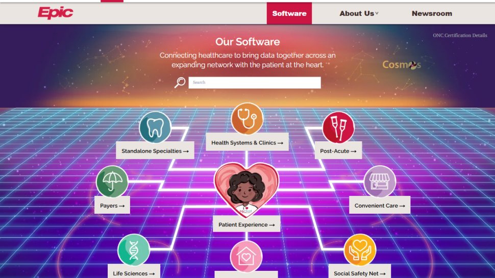 Website screenshot of Epic EMR (October, 2025)