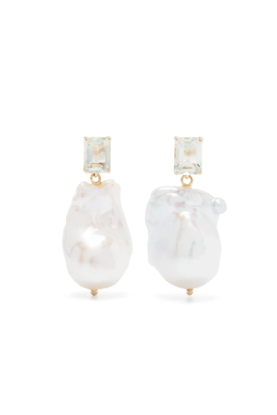 14kt Yellow Gold Amethyst and Baroque Pearl Drop Earrings | One Size