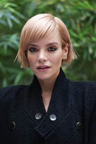 Lily Allen pictured with a short bob hairstyle