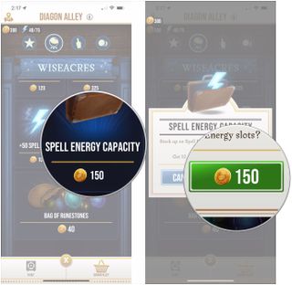 Tap Spell Energy Capacity, tap 150 gold button