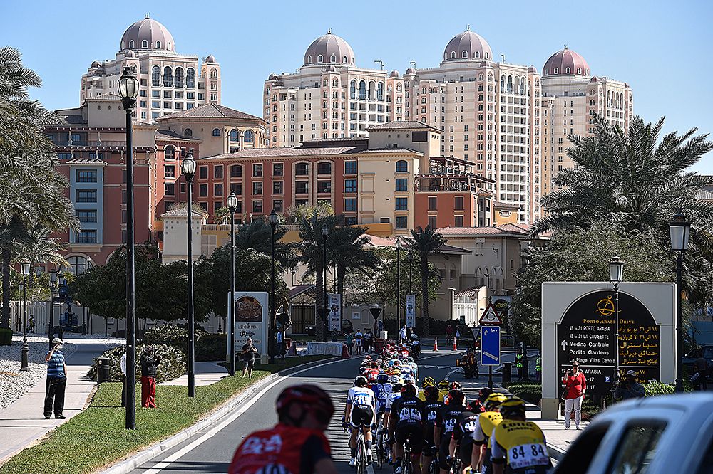 The peloton during stage 2 at the Tour of Qatar