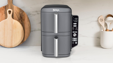 Ninja Double Stack XL Air Fryer underneath kitchen cupboards