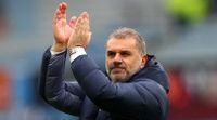 Tottenham manager Ange Postecoglou applauds the fans after his side's 4-0 win at Aston Villa in March 2024.