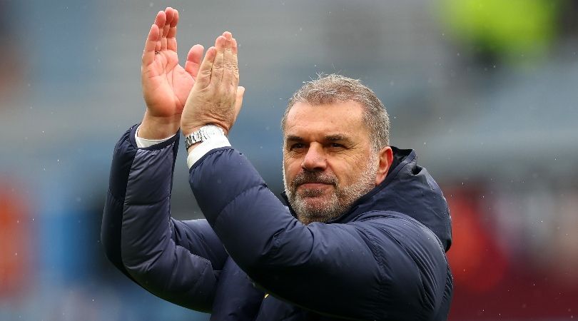 Tottenham manager Ange Postecoglou applauds the fans after his side&#039;s 4-0 win at Aston Villa in March 2024.