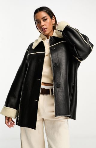 Faux Leather & Faux Shearling Shacket