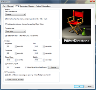 GPU acceleration settings in PowerDirector 8.