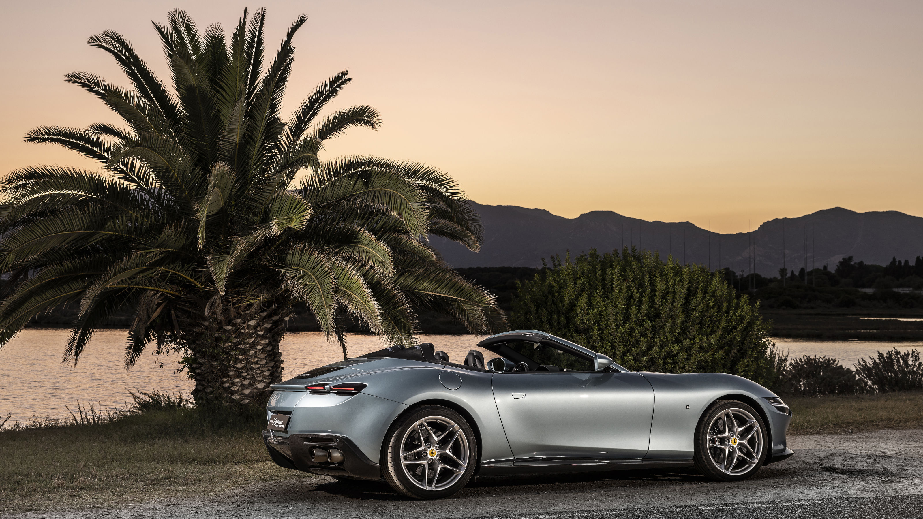 Ferrari Roma Spider at dusk