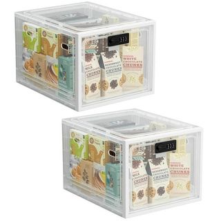 Two clear plastic lock boxes with white frames