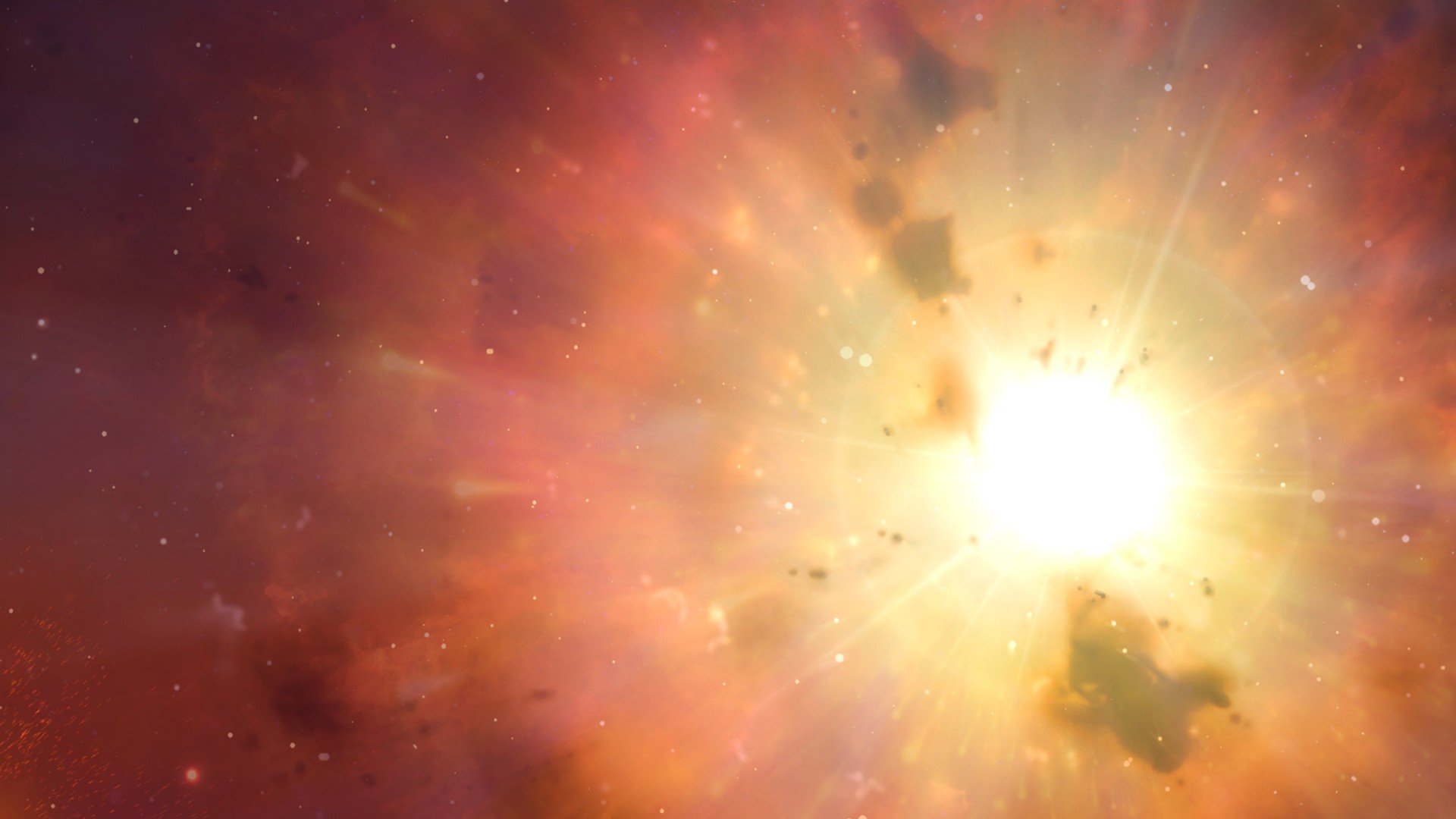 a star exploding into a bright orb of fire on a starry black background