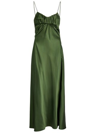 Ruched Satin Maxi Dress