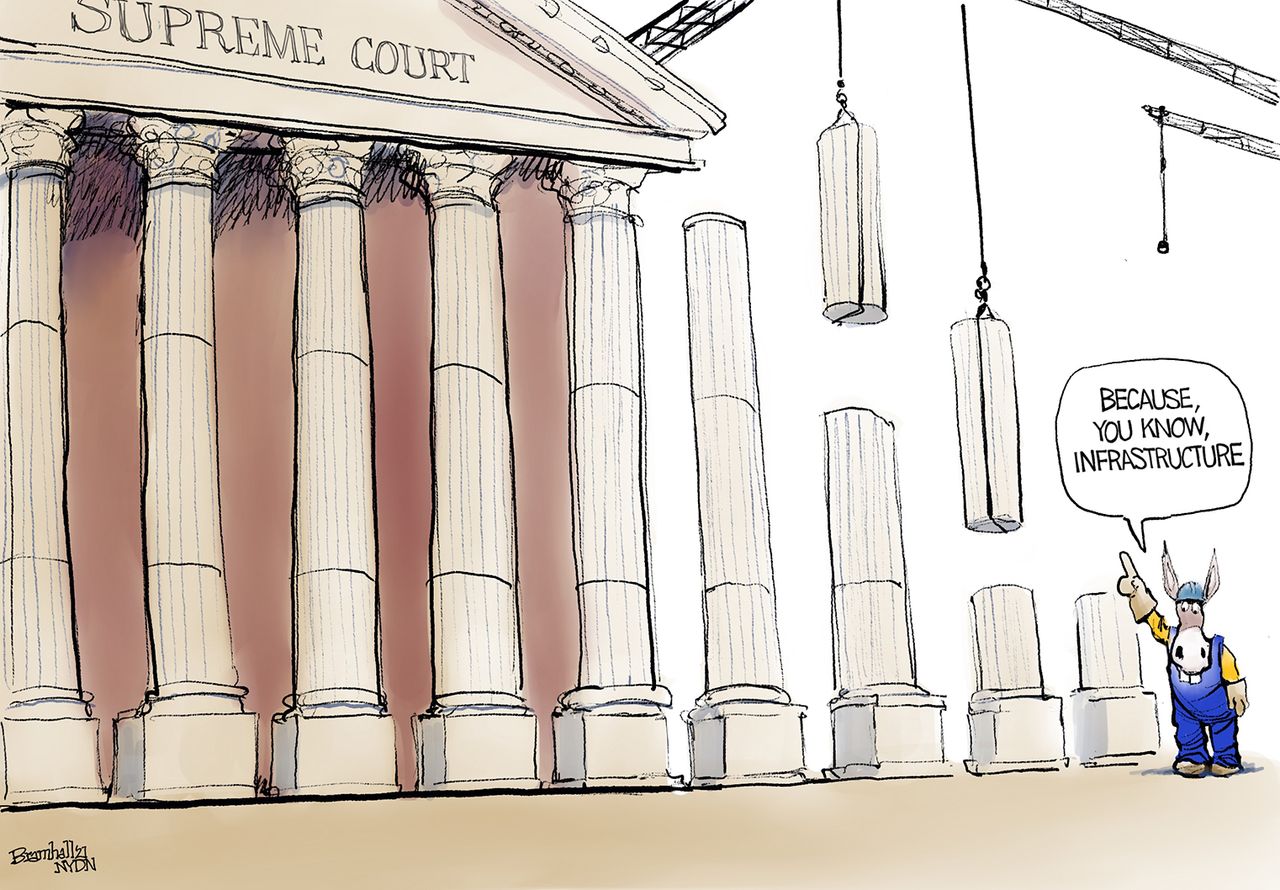 Political Cartoon U.S. democrats infrastructure supreme court packing