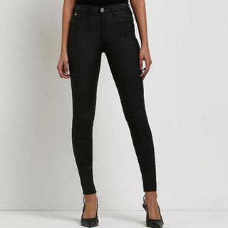 Molly black jeans, with leather style coating