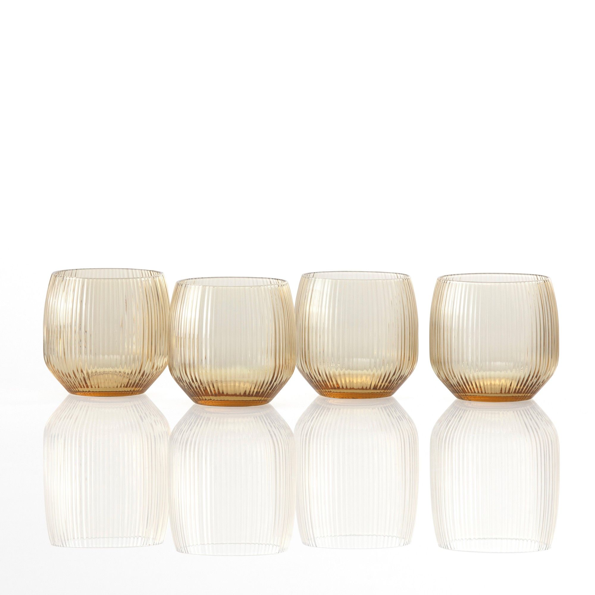 Ribbed amber stemless glasses