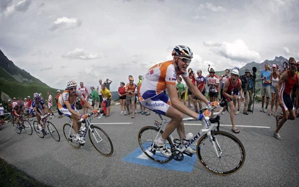 Robert Gesink (Rabobank) leads teammate Denis Menchov on the Col de la Madeleine.