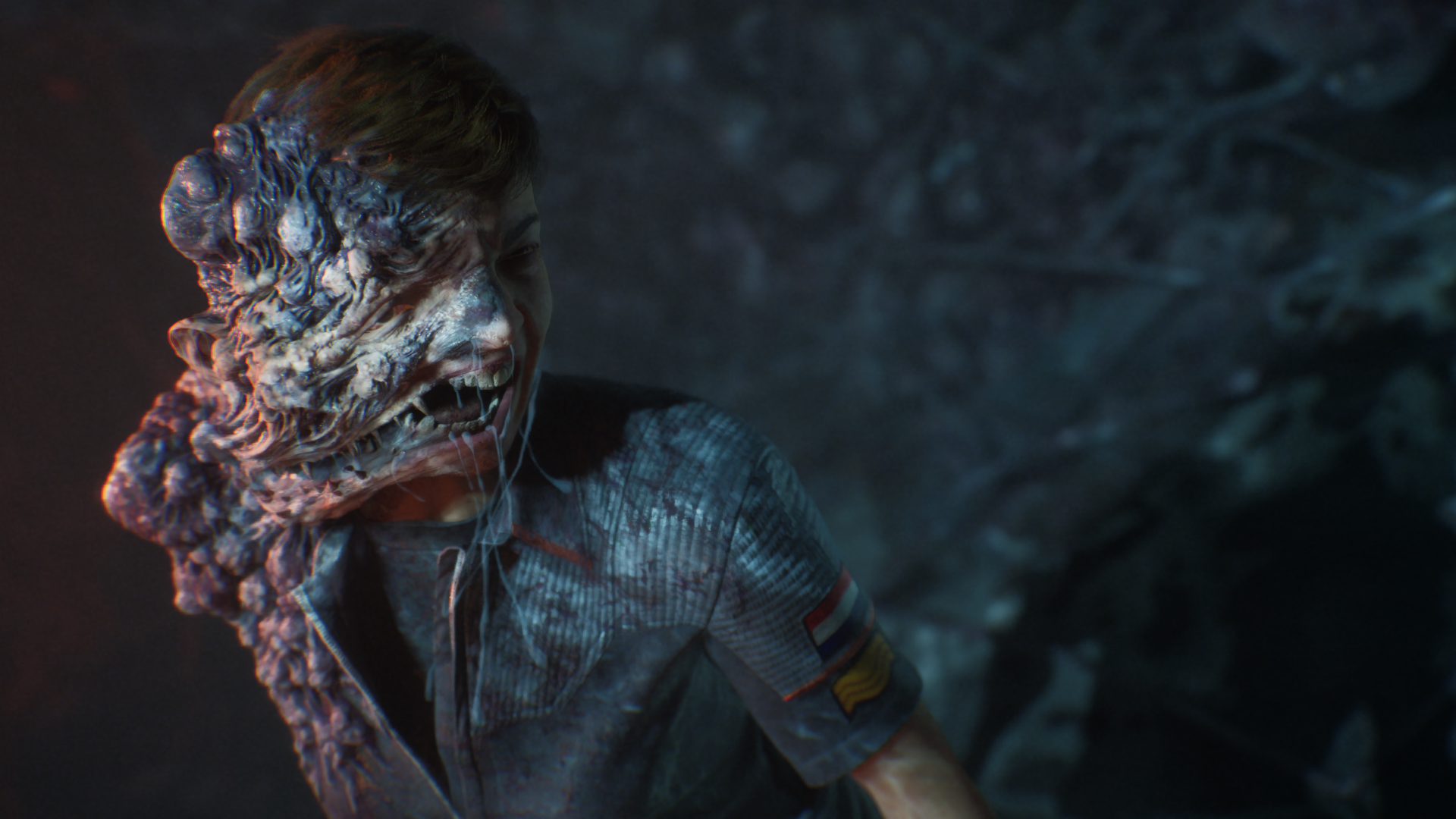 An alien lifeform latched onto the side of someone's face