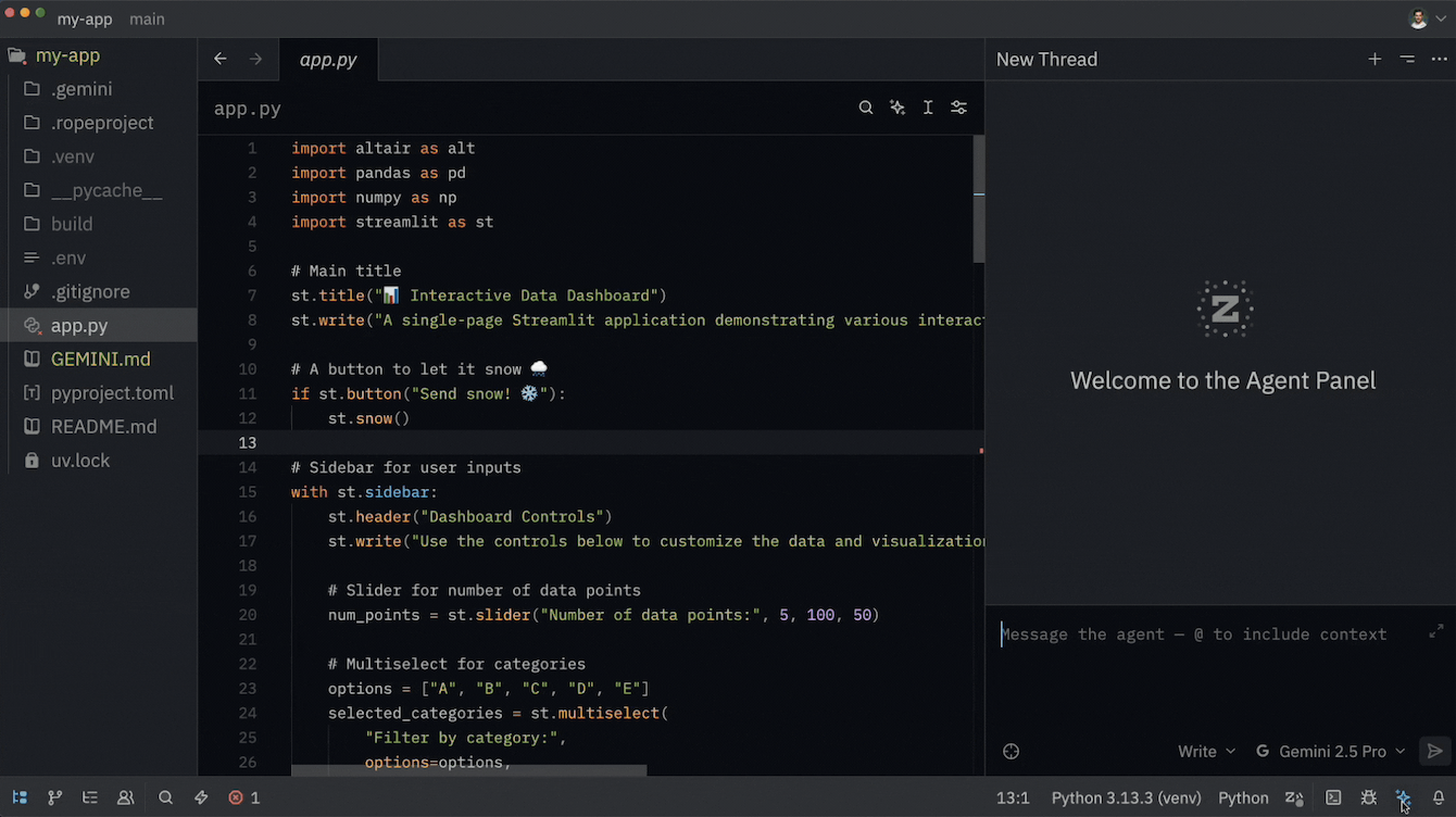 The agent panel in the Zed code editor.