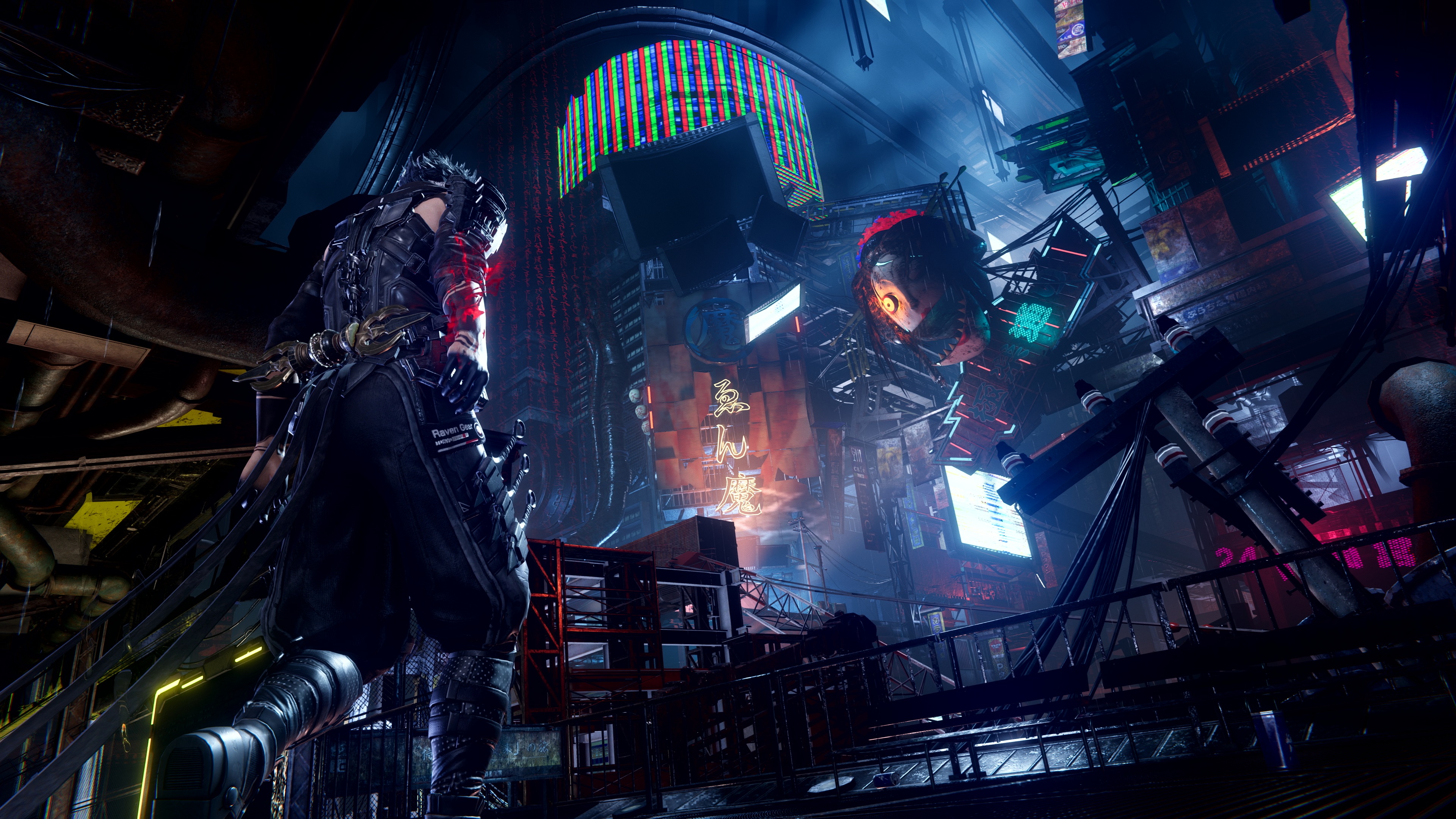 Yakumo entering part of futuristic Tokyo in Ninja Gaiden 4