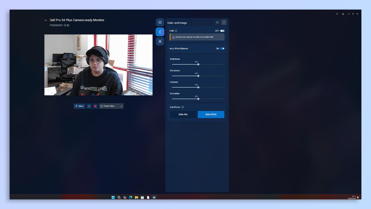 Screenshot showing the Dell Pro P3426WEV's settings