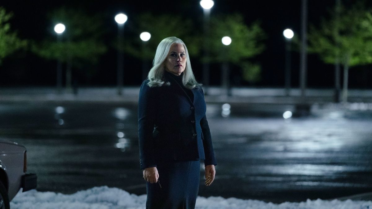 Harmony Cobel standing in a snowy parking lot in Severance season 2