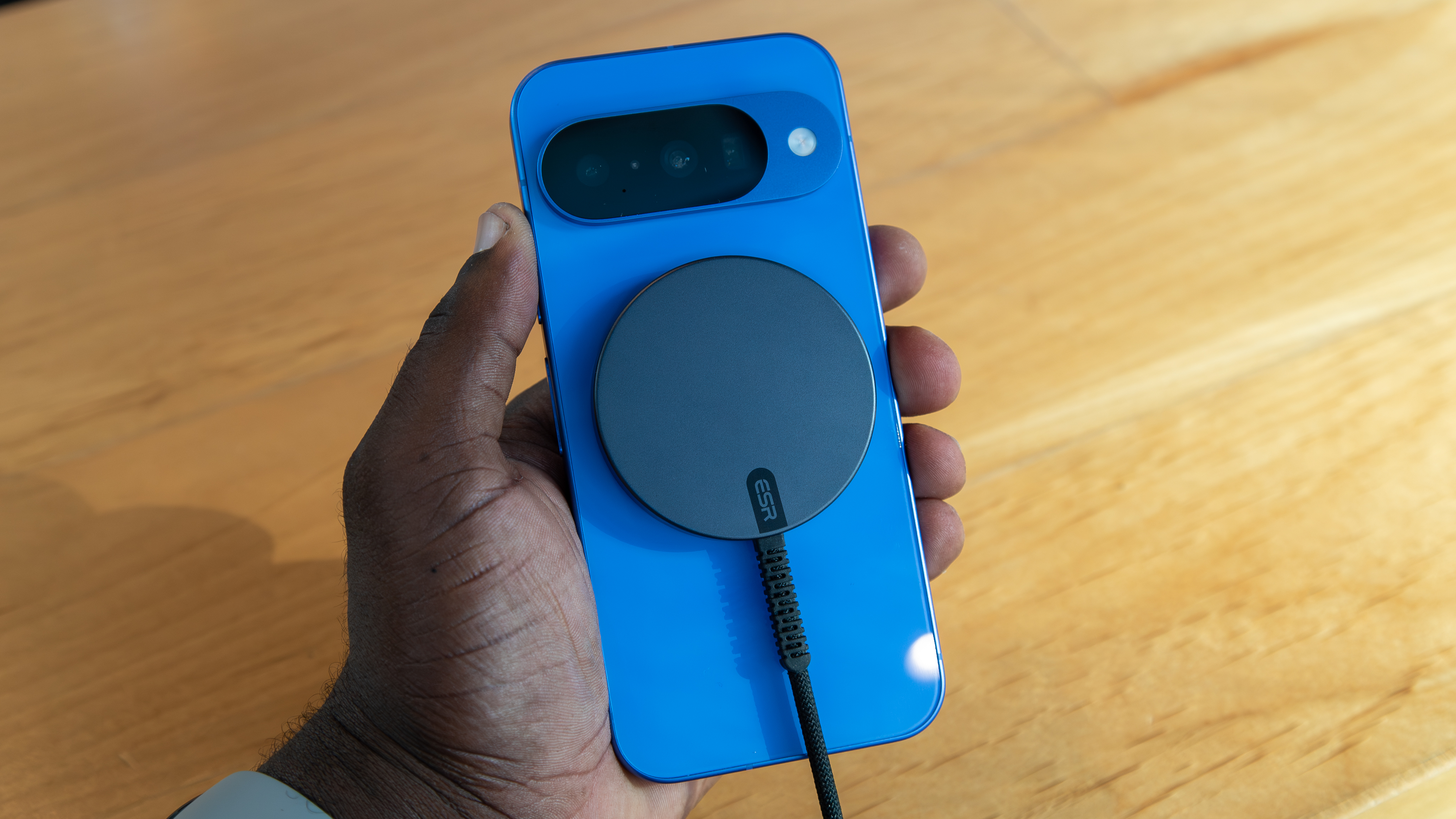 Pixel 10 with an ESR Qi2 charger
