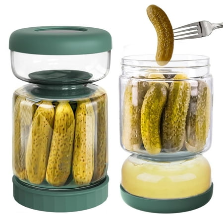 Whiterhino Green Glass Pickle Jar With Lid Strainer Flip,34oz Hourglass Pickle Jar for Olives Gherkins,kitchen Storage