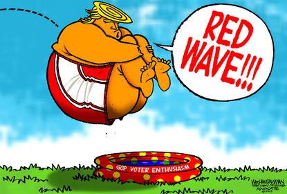 Political cartoon U.S. Trump pool red wave GOP voters low enthusiasm