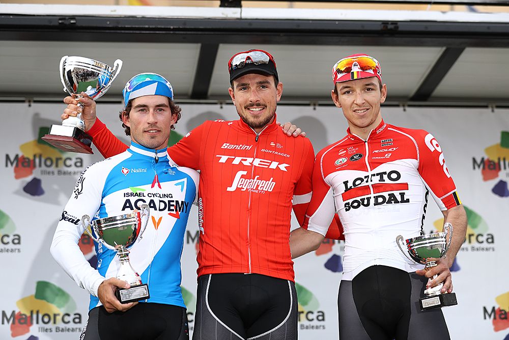 John Degenkolb (Trek-Segafredo) on the podium as the winner of the Mallorca opener