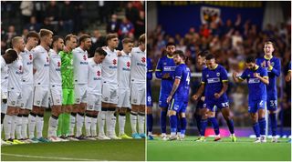 WIMBLEDON, ENGLAND - AUGUST 28: The Wimbledon squad celebrate during the penalty shoot out during the Carabao Cup Second Round match between AFC Wimbledon and Ipswich Town at The Cherry Red Records Stadium on August 28, 2024 in Wimbledon, England. (Photo by Jacques Feeney/Offside/Offside via Getty Images) Why is MK Dons vs AFC Wimbledon a rivalry?