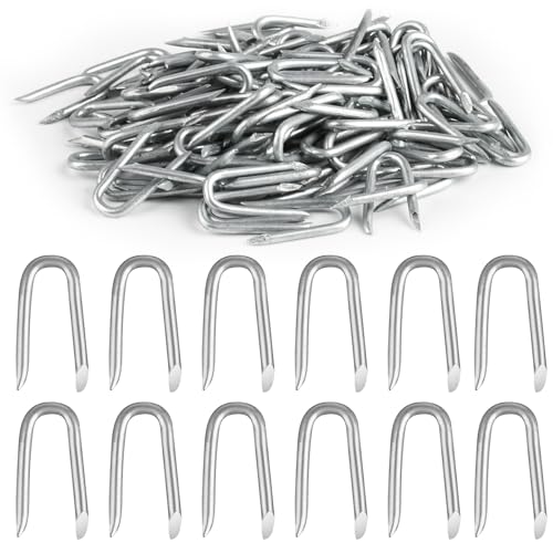 120 Pcs Galvanised Unails - U Shaped Nails &amp;amp; Steel Fencing Fasteners for Wire Mesh Garden Fencing