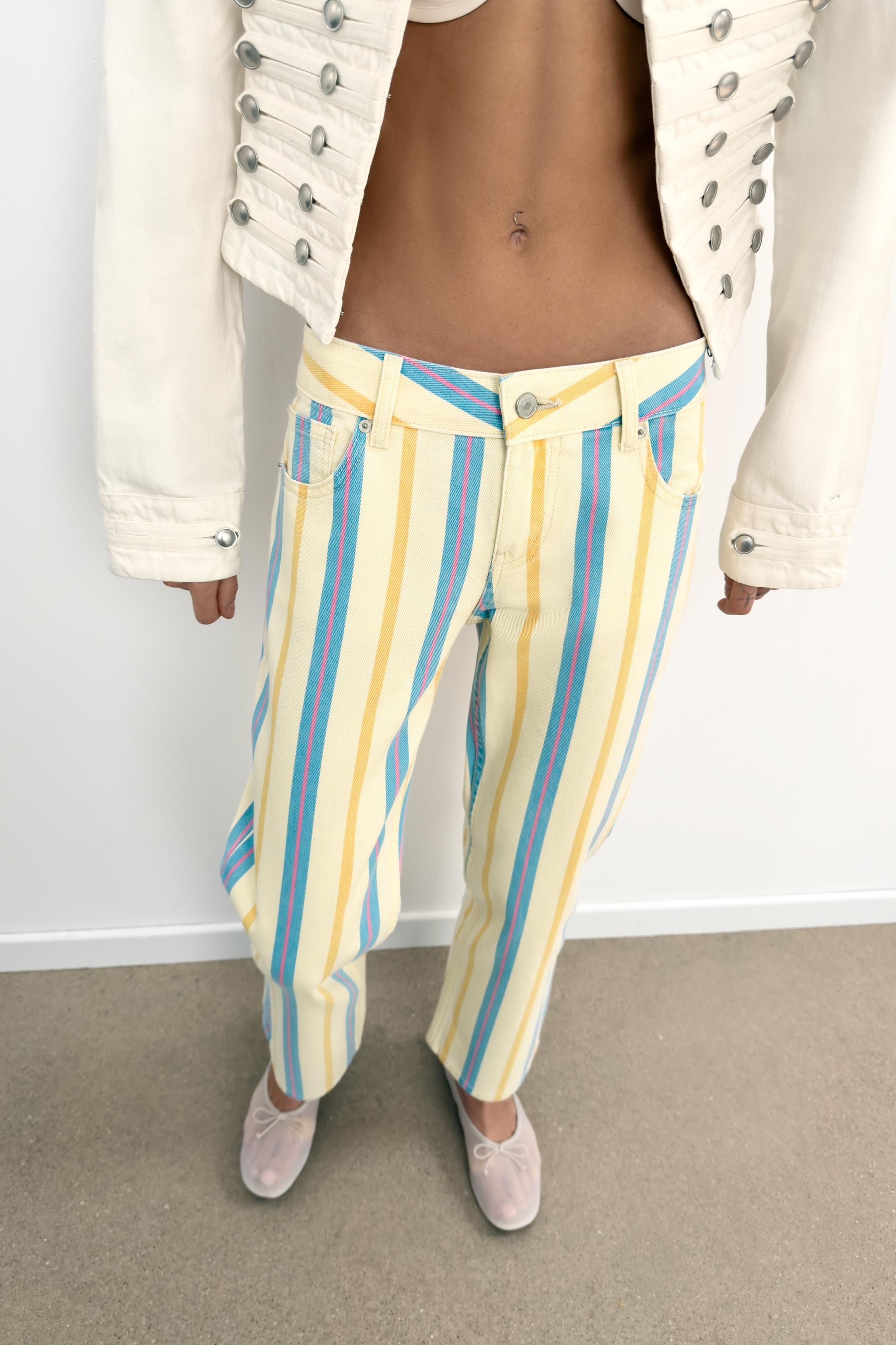 Low Rise Striped Straight Leg Trf Jeans