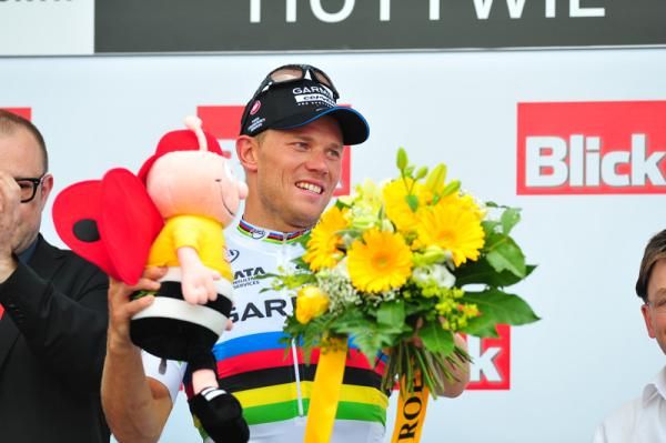 Thor Hushovd (Garmin-Cervelo) on the podium for the first time this year