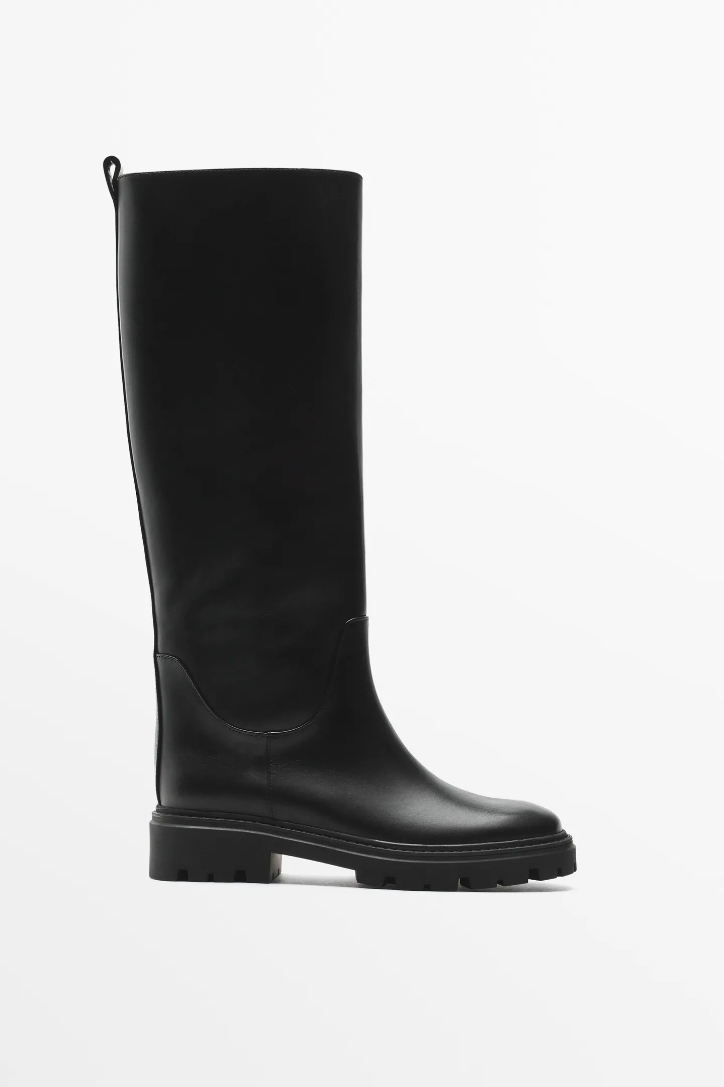 A pair of black Massimo Dutti knee high boots.