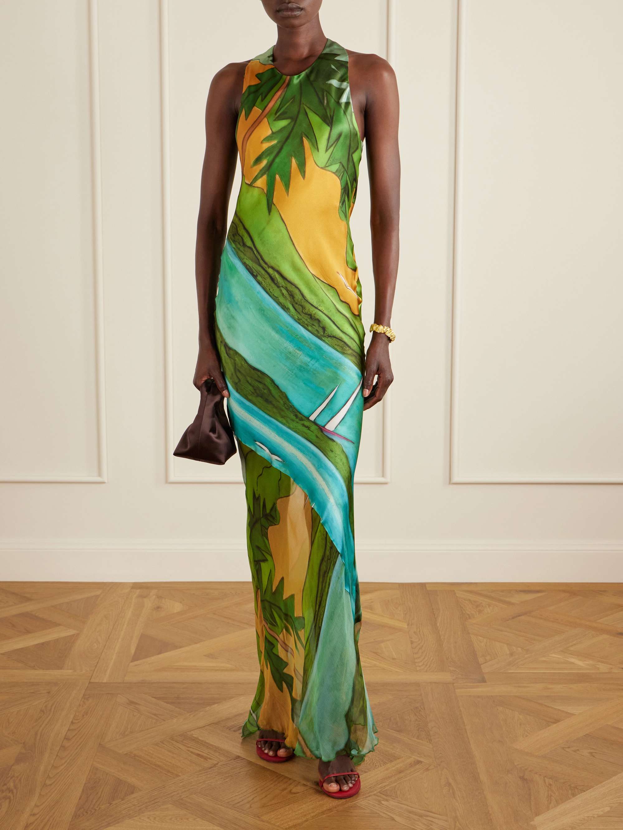 Magdalena Printed Silk-Blend Satin Maxi Dress