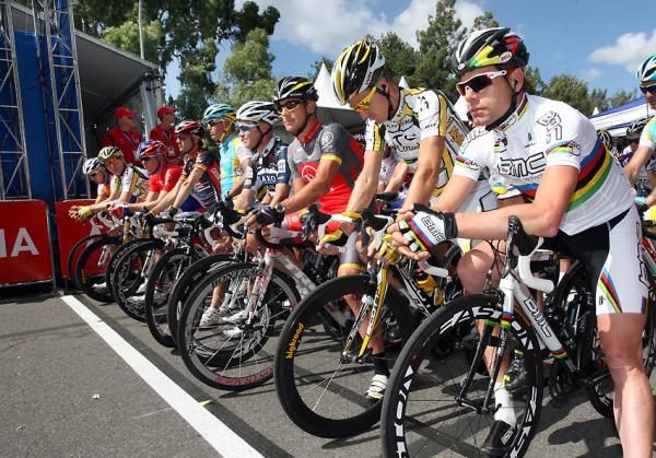 Cadel Evans (BMC Racing Team) waits on the start line.