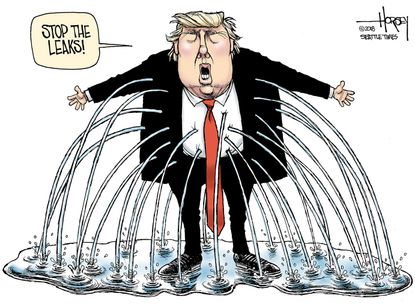 Political cartoon U.S. Trump administration leaks