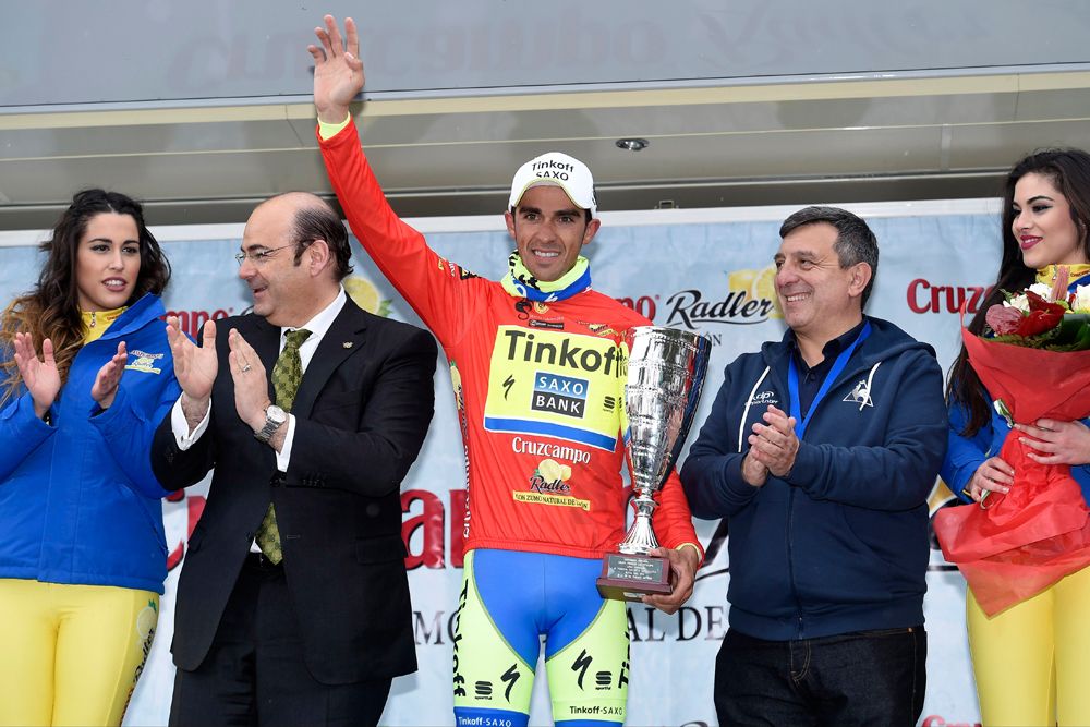Alberto Contador (Tinkoff-Saxo) on the podium in Andalucia