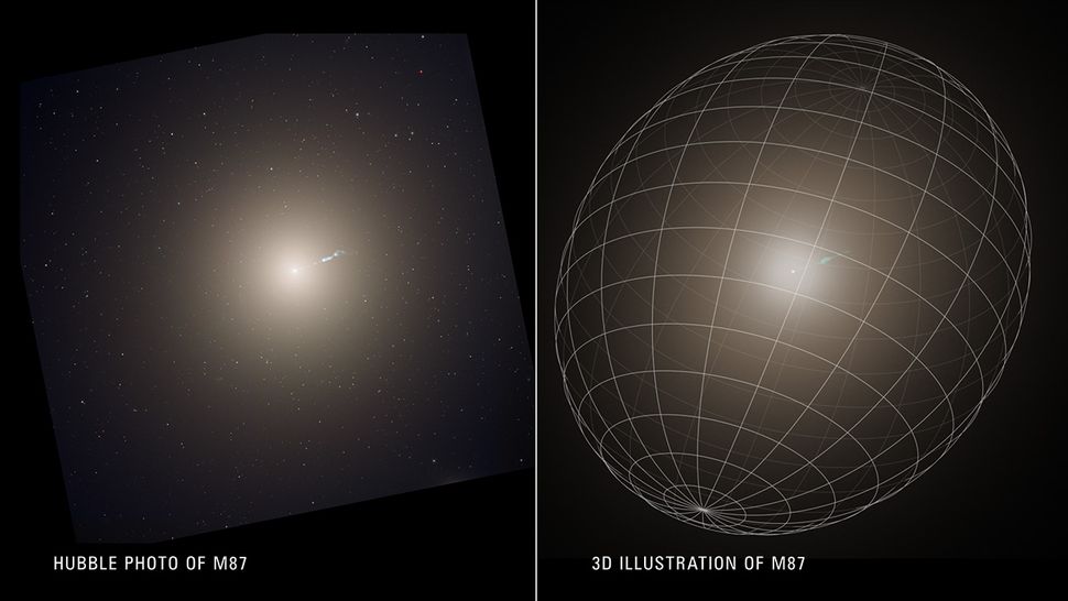 Enormous M87 galaxy looks like giant potato in 1stever 3D map Space