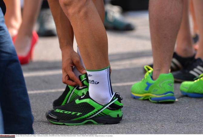The shoes of Nino Schurter (Orica GreenEdge)