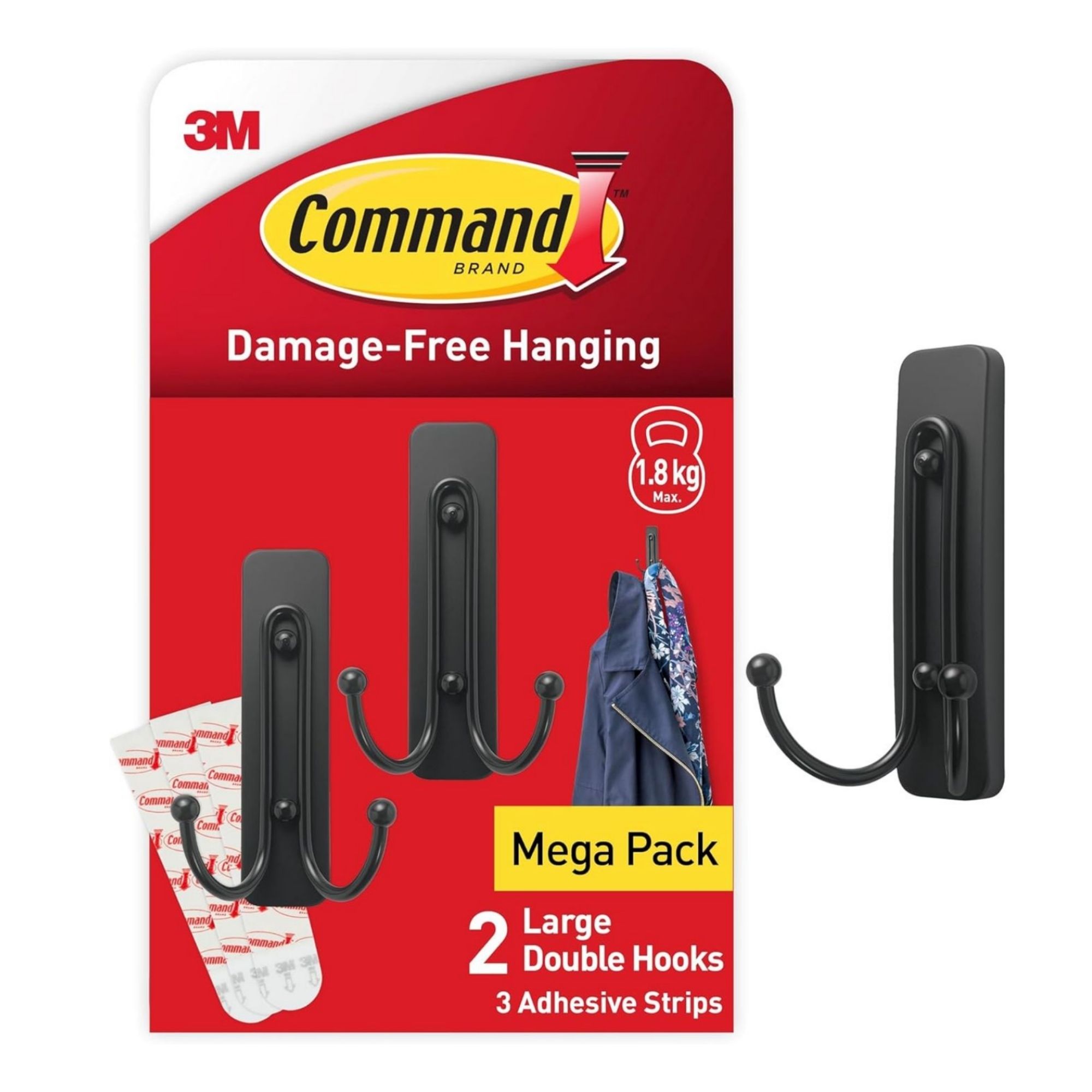 Command Matte Black Double Hook (2 Pack)