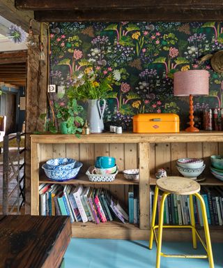 Colorful kitchen in Grade II listed farmhouse in Sussex