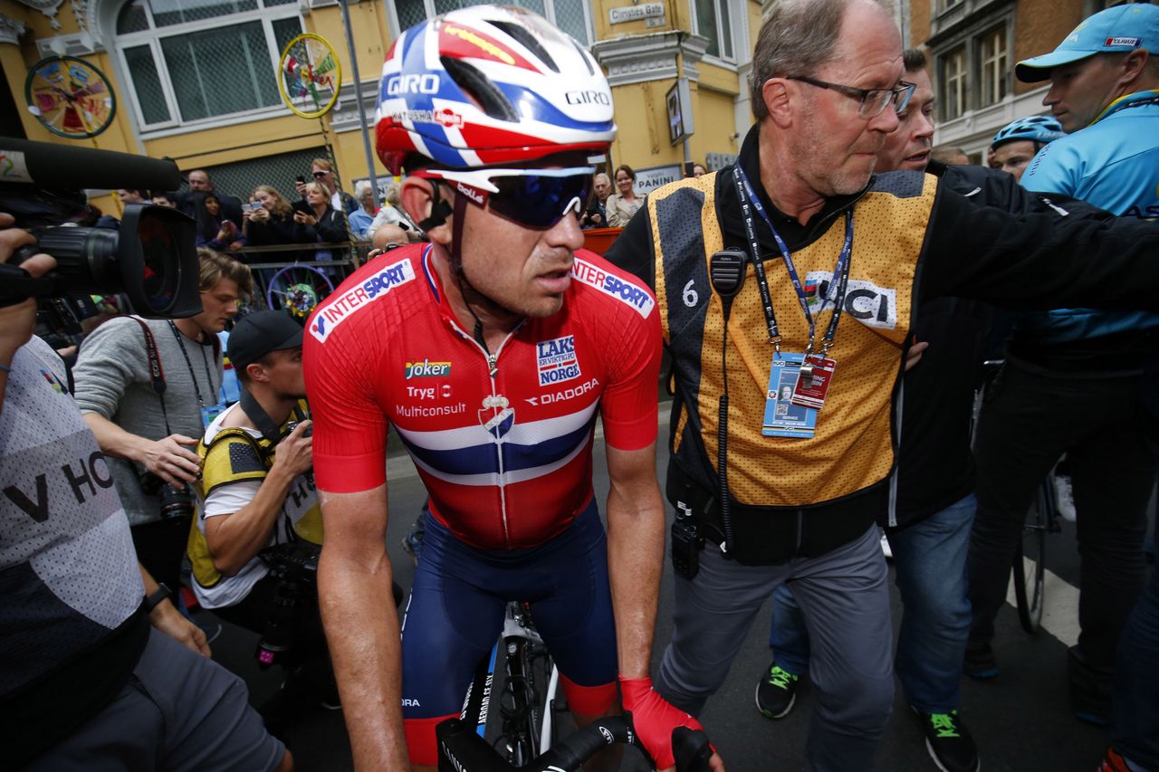 Alexander Kristoff (Norway) awaits the photo finish result