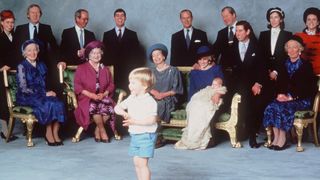 Members of the Royal Family during Prince Harry's christening