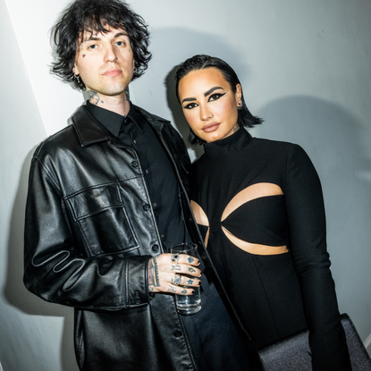 Jordan Lutes and Demi Lovato at the intimate dinner held by Eli Mizrahi of Mônot on April 23, 2023 in Los Angeles, California.