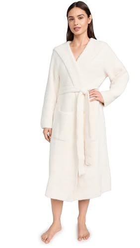 Barefoot Dreams Cozychic Ribbed Hooded Robe, Plush Pool Robe, Long Night Robe, Chic Robe, Classy Robe, Cream, 1