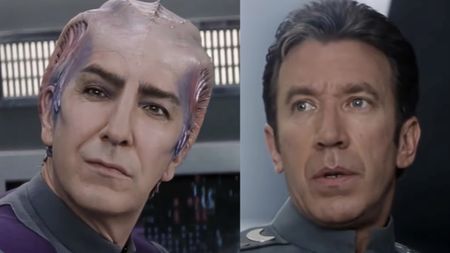 The Late Alan Rickman as Sir Alexander Dane and Tim Allen as Jason Nesmith in cult classic Galaxy Quest (1999).