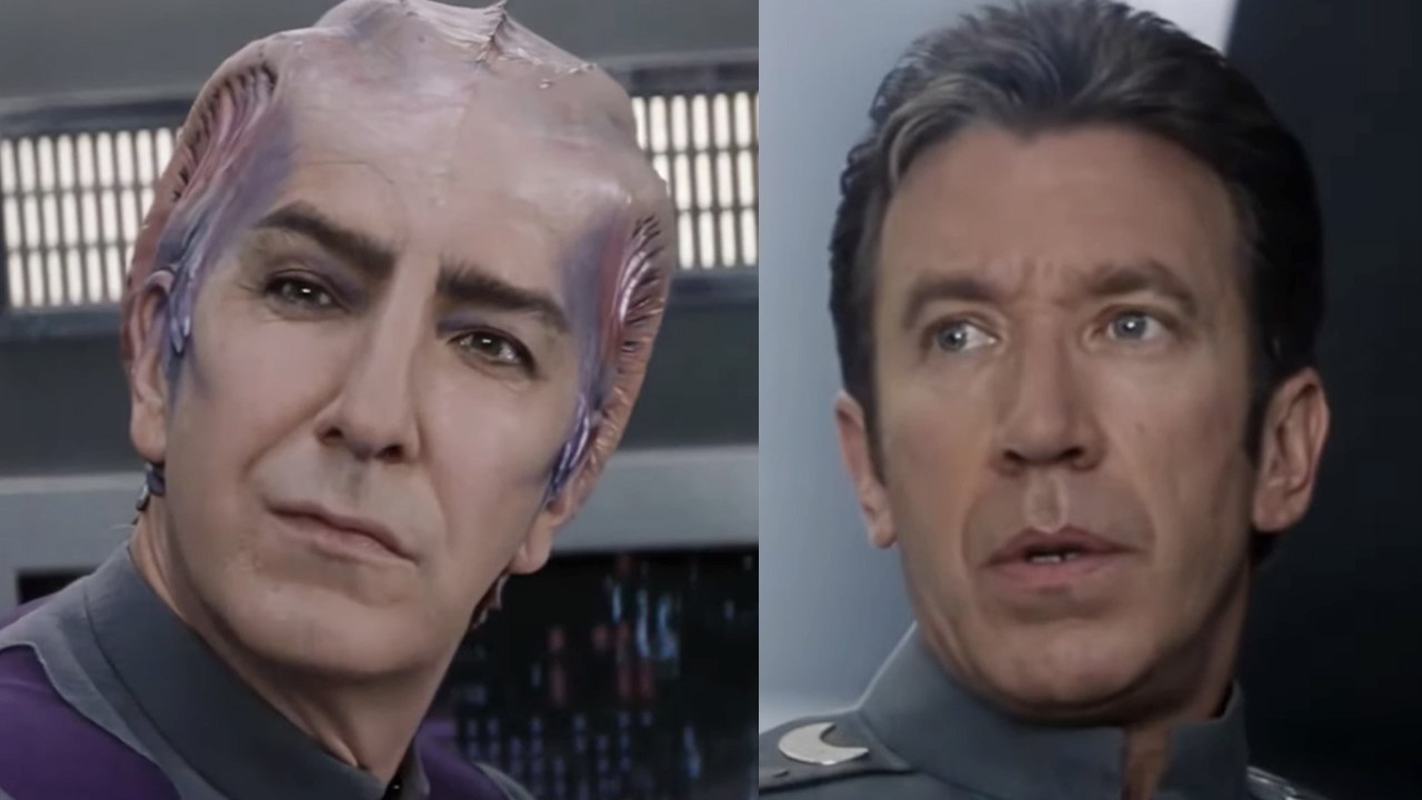 The Late Alan Rickman as Sir Alexander Dane and Tim Allen as Jason Nesmith in cult classic Galaxy Quest (1999).