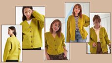 a mix of model shots with matilda wearing the asos green cardigan